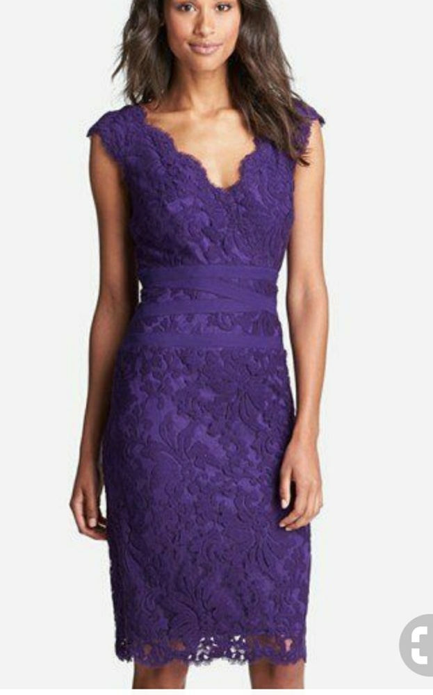 Tadashi Shoji Purple v-neck lace detail dress
